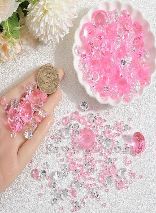SOFPLATE 1100Pcs 5 Sizes Pink Diamond Gems Clear Acrylic Diamonds Valentine's Day Faceted Faux Gem Stones No Hole Bead for Vases Fillers Table Scatter Confetti Centerpieces Wedding Decor Art Crafts - Image 3